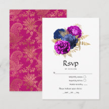 Magenta Navy och Guld Blommig Bröllop