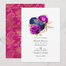 Magenta Navy och Guld Blommig Bröllops QR-kod Rsvp