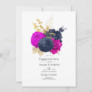 Magenta Navy och Guld Blommig Förlovningsfest Inbjudningar