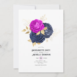 Magenta Navy och Guld Blommigt Bachelorette Party Inbjudningar