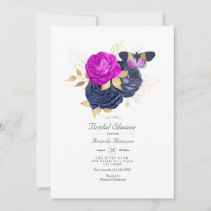 Magenta Navy och Guld Blommigt Möhippa Inbjudningar