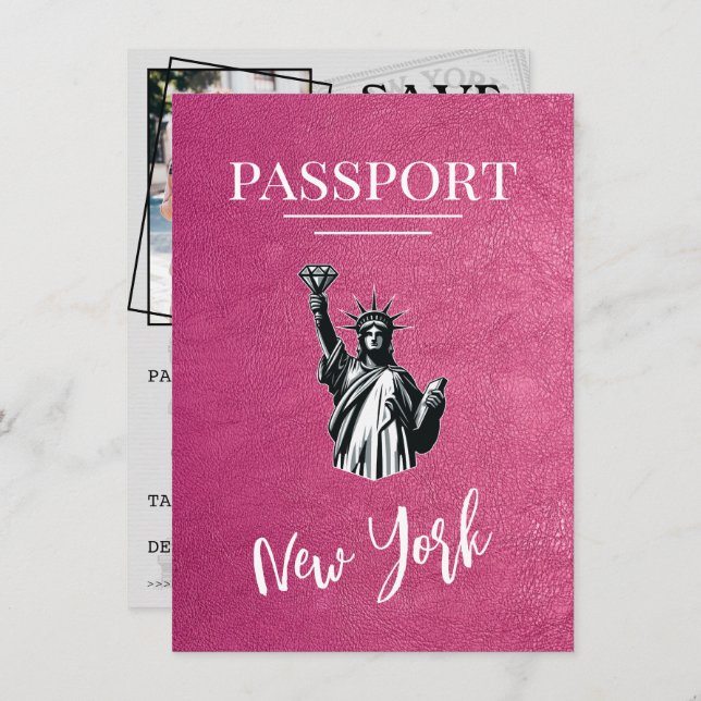 Magenta New York City Passport Spara datum Spara Datumet (Fram/baksida)