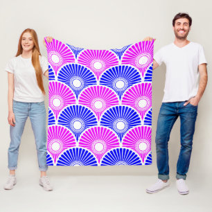Magenta och blå kinesiska halvcirkelvåg Mönster Fleecefilt