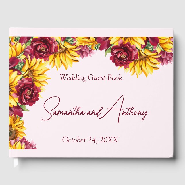 Magenta och Golden Gult Bröllop Gästböcker (Framsida)