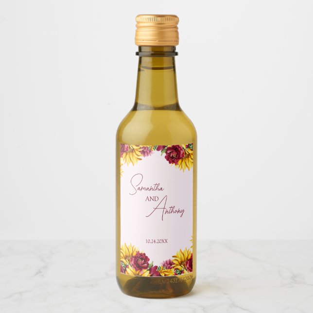 Magenta och Golden Gult Bröllop Vinetikett (Framsida)