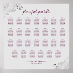 magenta och Grått för 27 Bord Bröllop-sätesdiagram Poster