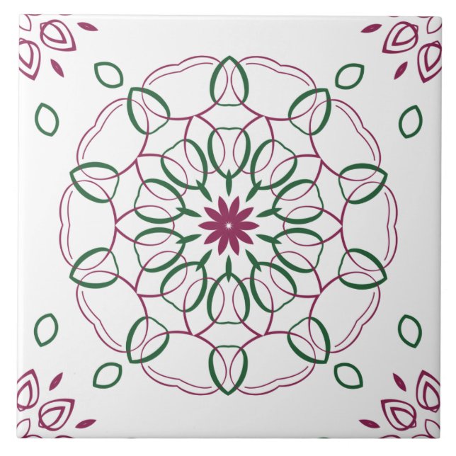 Magenta och grön geometrisk mandaladesign kakelplatta (Framsidan)