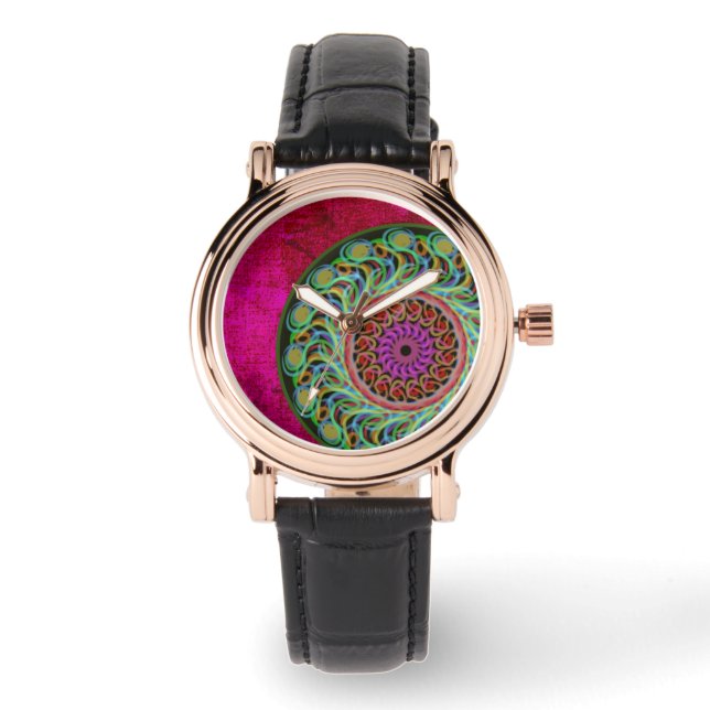 Magenta och Grönt Mandala Watch Armbandsur (Framsida)