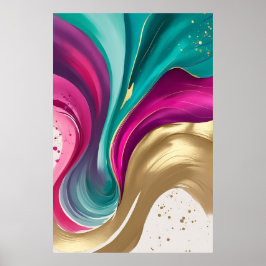 Magenta och Guld Abstrakt vattenfärgsbild Poster