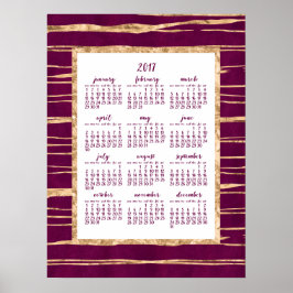 Magenta Och Guld Folie Årlig 2017 Kalender Poster