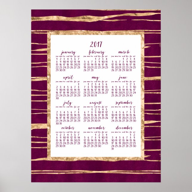 Magenta Och Guld Folie Årlig 2017 Kalender Poster (Framsidan)