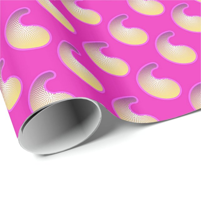Magenta och guld paisley mönster presentpapper (Rullad Hörn)