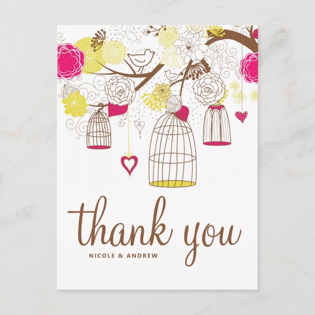 Magenta och Gult Tack vykort för fåglar (Framsida)