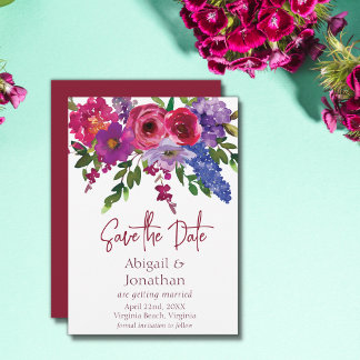 Magenta och Lila blommor Greenery Blommigt Bröllop Spara Datumet