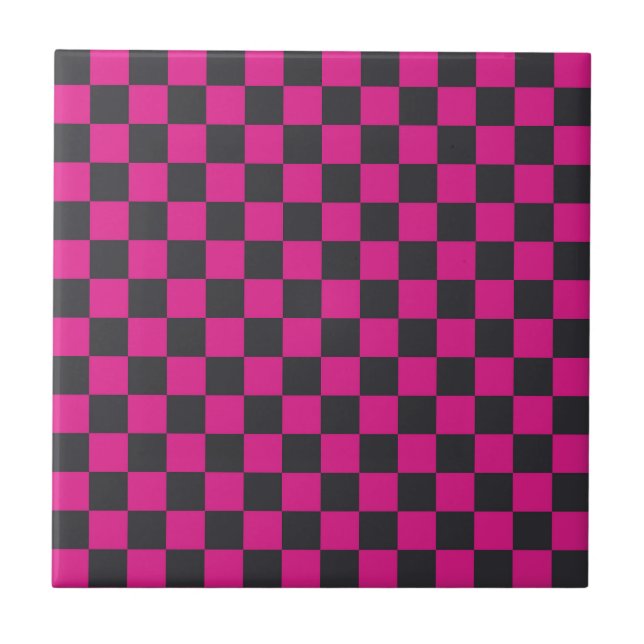 Magenta och rök schackbrädemönster kakelplatta (Framsidan)