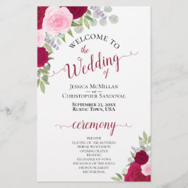 Magenta och Rosa Boho Blommigt Bröllopsprogram bud