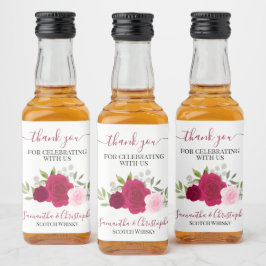 Magenta och Rosa Boho Ro Bröllop Tack Mini Spritflaskor Etikett