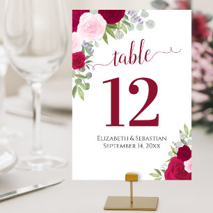 Magenta och Rosa Bröllop i Ro Elegant Bordsnummer