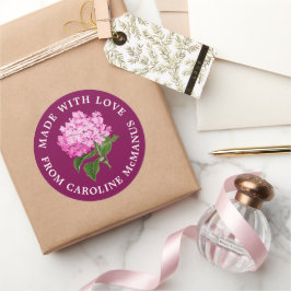 Magenta och Rosa Hydrangea Made med Kärlek Runt Klistermärke