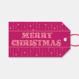 Magenta och rosa ljusa stjärnor God Jul Presentetikett