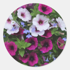 Magenta och Rosa Petunia Blommor Digital Painting Runt Klistermärke