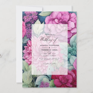Magenta- och Sage Blommigt Fall Wedding Inbjudningar