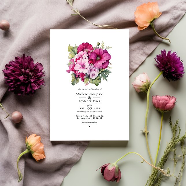 Magenta- och Sage Blommigt Fall Wedding Inbjudningar (Skapare uppladdad)