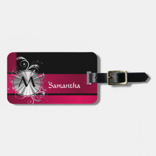 Magenta- och silvermonogram bagagebricka