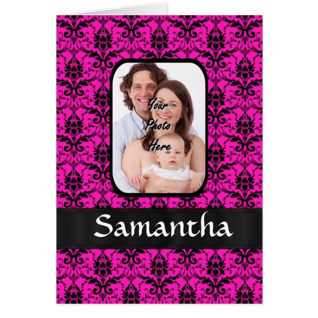 Magenta- och svart damm hälsningskort (Framsidan)