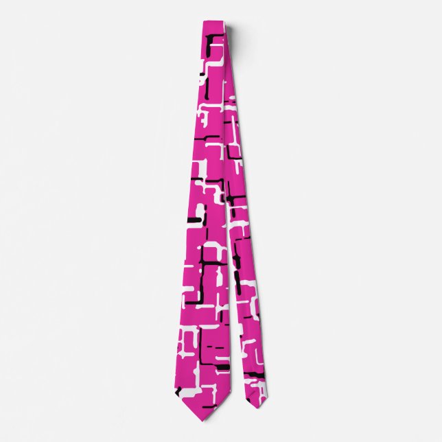 Magenta och Svartvit Abstrakt Mönster Slips (Framsida)
