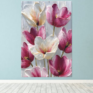 Magenta och vita blommor med guldstruktur canvastryck