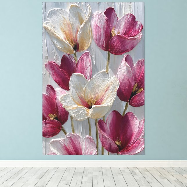 Magenta och vita blommor med guldstruktur  canvastryck (Insitu (trägolv))