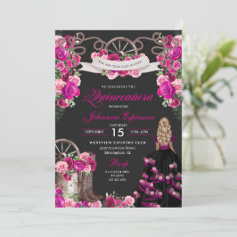 Magenta och Western svart cowgirl Quinceanera Inbjudningar
