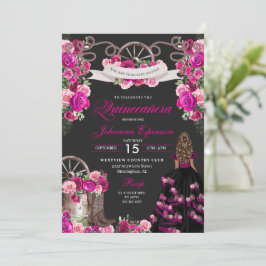 Magenta och Western svart cowgirl Quinceanera Inbjudningar
