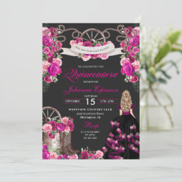Magenta och Western svart cowgirl Quinceanera Inbjudningar