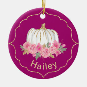 Magenta och White Fairytale Princess Pumpkin Julgransprydnad Keramik