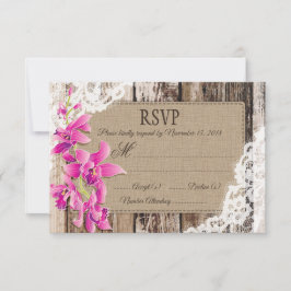 Magenta Orchid Flowers Wood Snöre Rustic OSA kort