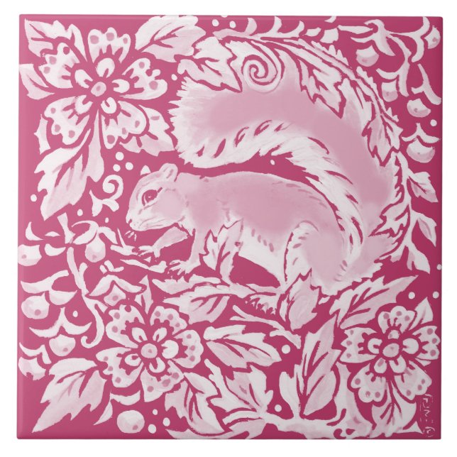 Magenta Ornate Squirrel Woodland Animal Natature Kakelplatta (Framsidan)