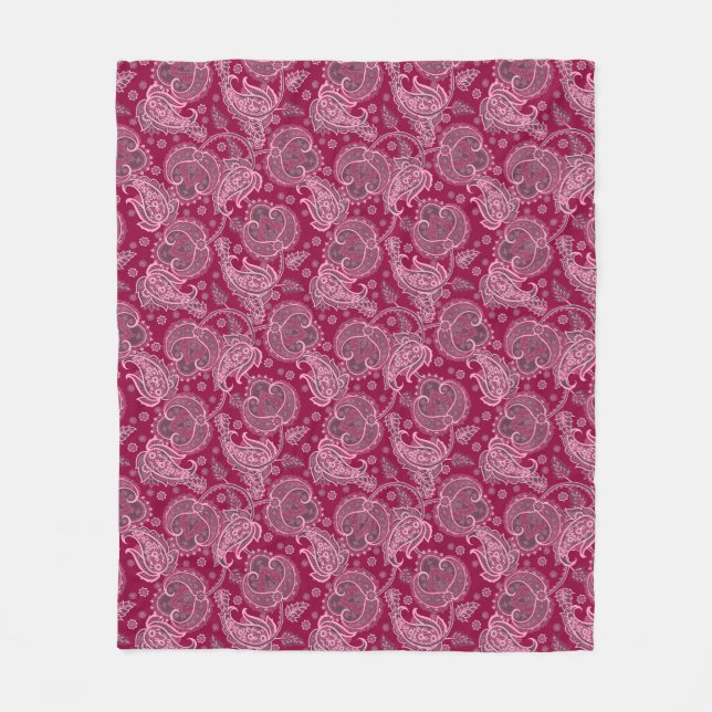Magenta paisley damast blommig orienterad etnisk fleecefilt (Framsidan)