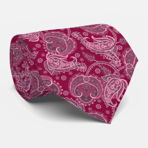 Magenta paisley damast blommig orienterad etnisk slips