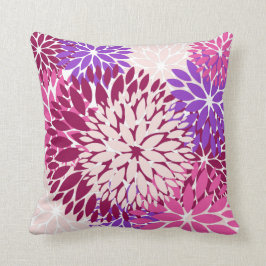 Magenta Peach Burgundy och Lila Stylized Dahlias Kudde