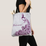 Magenta Peacock Löv Vine Bridesmaid Tote Tygkasse<br><div class="desc">Anpassa en trycksäck för dina brudar med Magentan Peacock Löv Vine Bridesmaid's Tote Bag. Tote-konstruktionen har en lätt grått-grym bakgrund med en pulserande magenta-påk med en löv-förnimmelse. Anpassa med bridesmaiens namn eller behålla till bridessertitel. Ytterligare bröllop-kontorsmaterial och presenter som finns tillgängliga med den här utformningen också. Behöver du hjälp med...</div>