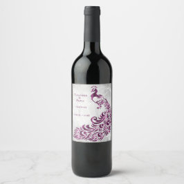 Magenta Peacock Löv Vine Bröllop Vin etikett