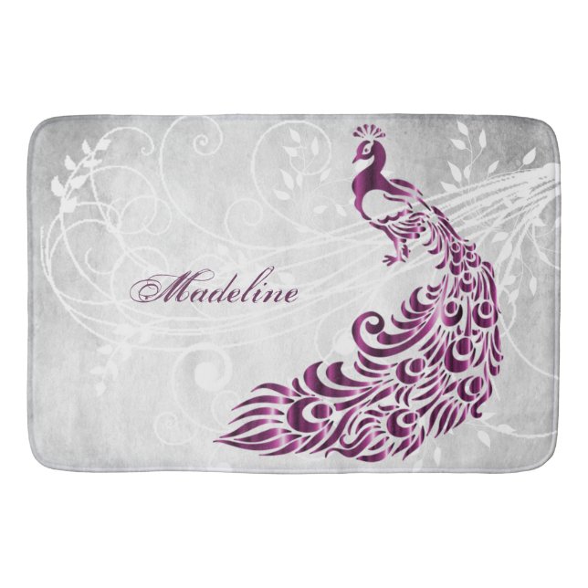 Magenta Peacock Personlig Bath Mat Badrumsmatta (Framsidan)