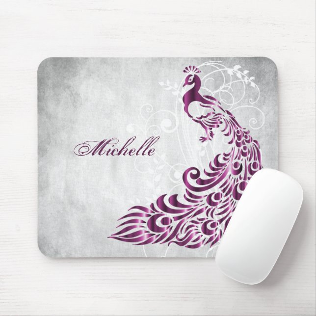Magenta Peacock Personlig Mousepad Musmatta (Med mus)
