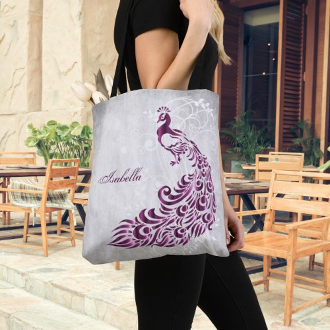 Magenta Peacock Personlig Tote Tygkasse (Magenta Peacock Personalized Tote Bag)