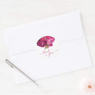Magenta Peony Blommigt Bröllop Runt Klistermärke