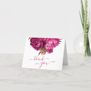 Magenta Peony Blommigt Bröllop Tack Kort