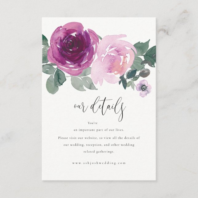 Magenta Pink Garden Floral Wedding Details Ivory Tilläggskort (Framsida)