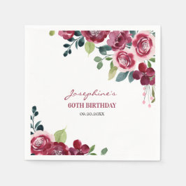 Magenta Pink Rose Floral Greenery Birthday Pappersservett